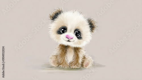 Cute plush animal with expressive eyes sitting on a surface
