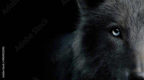 Close-up of a Black Dog's Face with Intense Gaze