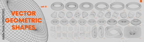 Set of different strange wireframes form inspired by brutalism, distortion and transformation of figure, Collection of  linear vector 3d geometric shapes, graphic design elements, set 6