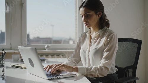 Wallpaper Mural Professional woman working on computer at office desk. Business workplace, remote work, and productivity footage Torontodigital.ca