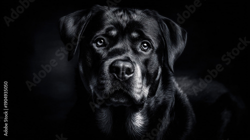 Black Dog Portait with Intuitive Gaze, Monochrome