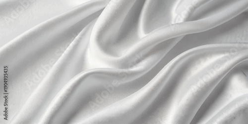 Macro Shot of White Satin Fabric Texture Showing Detailed Threads and Soft Waves