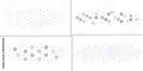 Set of graphic design element with abstract geometric background of simple hexagon pattern