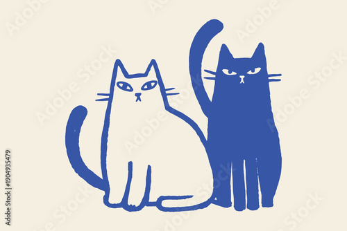 Two cats minimalist doodle vector illustration