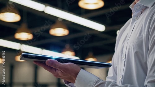 Wallpaper Mural Hands holding tablet with bright LED glow effect. Digital technology, futuristic device illumination, and holographic display footage Torontodigital.ca