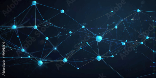 Perspective View of Digital Technology Floor with Blue Grid Lines and Glowing Dots