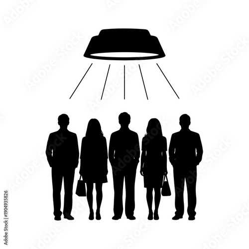 Silhouetted figures stand beneath a spotlight depicting a focused scene