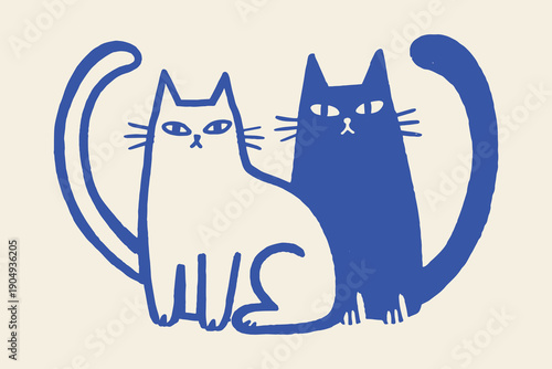 Two cats minimalist doodle vector illustration
