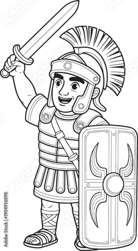 Ancient Roman Soldier Line Art Illustration