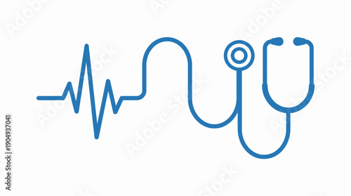 Heartbeat Stethoscope Vector Illustration | Medical ECG Line with Healthcare Symbol | Editable Health Graphic for Diagnostics, Cardiology, Hospital, and Wellness Design Projects