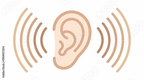 Ear Sound Waves Vector Illustration | Beige and Brown Hearing Symbol | Editable Audio Graphic for Communication, Listening, Health, and Auditory Design Projects