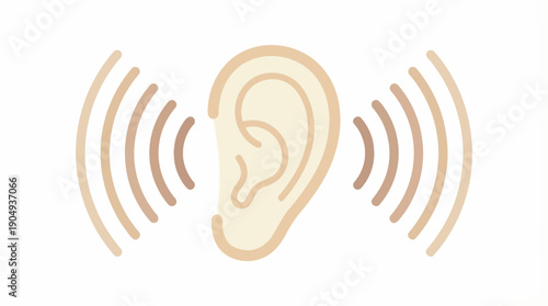 Ear Sound Waves Vector Illustration | Beige and Brown Hearing Symbol | Editable Audio Graphic for Communication, Listening, Health, and Auditory Design Projects