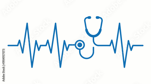 Heartbeat Stethoscope Vector Illustration | Medical ECG Line with Healthcare Symbol | Editable Health Graphic for Diagnostics, Cardiology, Hospital, and Wellness Design Projects