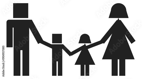Family Silhouette Vector Illustration | Black Icon of Parents and Children Holding Hands | Editable Social Graphic for Unity, Parenting, Community, and Informational Design Projects