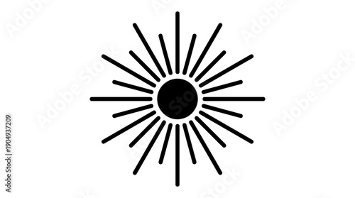 Sunburst Vector Illustration Featuring Radiating Black Lines Around Central Circle for Energy, Emphasis, and Decorative Graphic Design Use