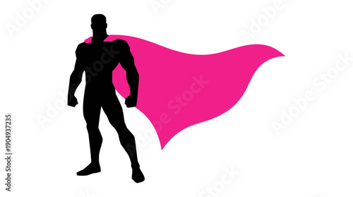 Superhero Silhouette Vector Illustration with Flowing Pink Cape in Dynamic Pose Symbolizing Strength, Action, and Empowerment for Comic, Motivational, and Graphic Design Use