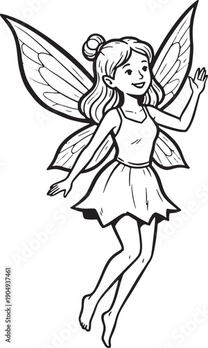 Whimsical Fairy Line Art Illustration