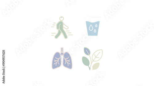 A collection of minimalist icons related to wellness and health.