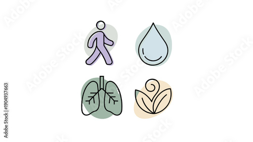 Healthy lifestyle icons representing well-being and balance.