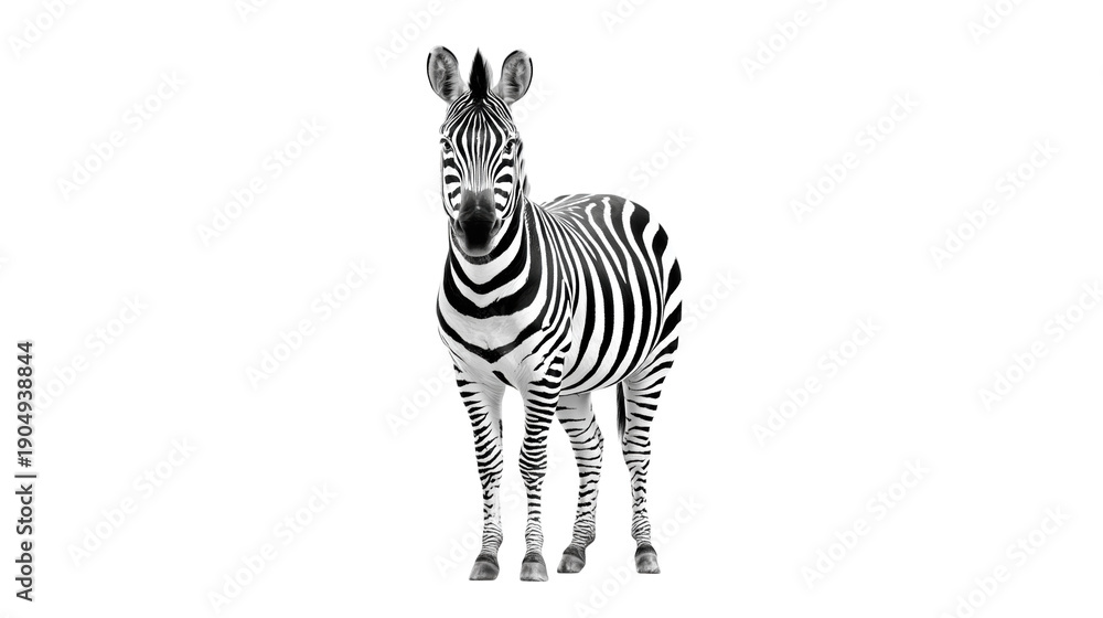 Naklejka premium Wild African zebra isolated front view for wildlife conservation and zoo themes.