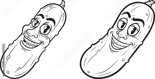Vector illustration of two cartoon pickles with funny faces and expressions