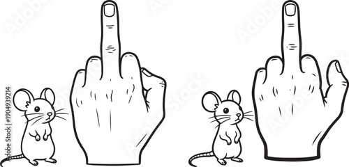 Vector illustration of a mouse next to a hand giving the middle finger