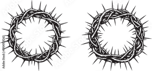 Vector illustration of two crowns of thorns, symbolizing suffering and redemption