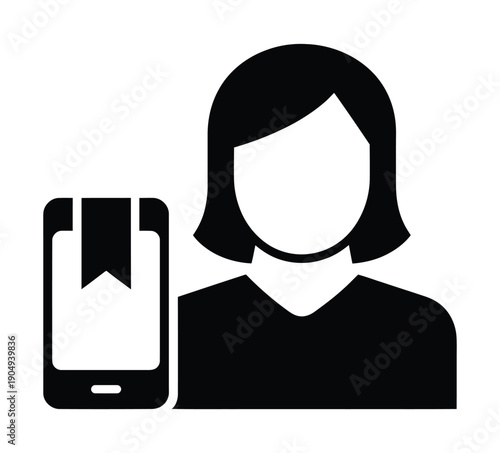 Vector illustration of a woman holding a smartphone next to her face.