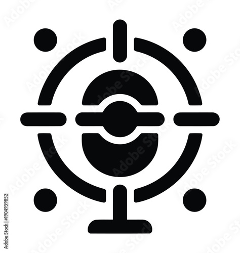 Black vector target icon with concentric circles and dots at the corners