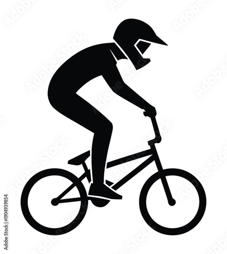 Vector silhouette of a cyclist riding a bicycle while wearing a helmet