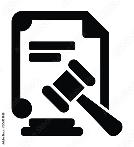 Vector image of a document and gavel symbolizing law and legal proceedings