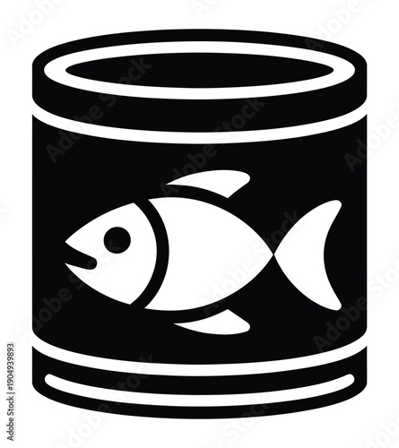 Vector illustration of a canned fish container with a stylized fish symbol