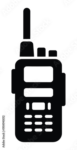 Black vector illustration of a handheld walkie talkie communication device