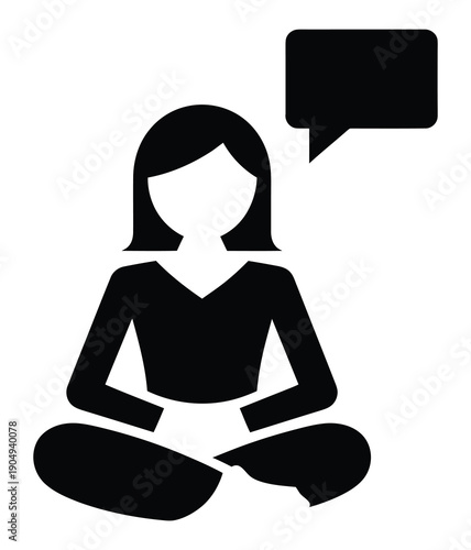 Vector illustration of a woman sitting in a meditative pose with a speech bubble