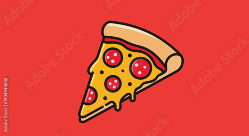 pepperoni pizza slice on red background.