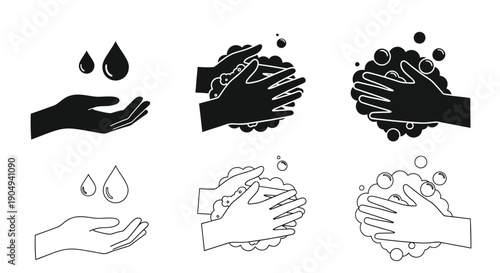 The hand-washing sequence illustrates proper hygiene.