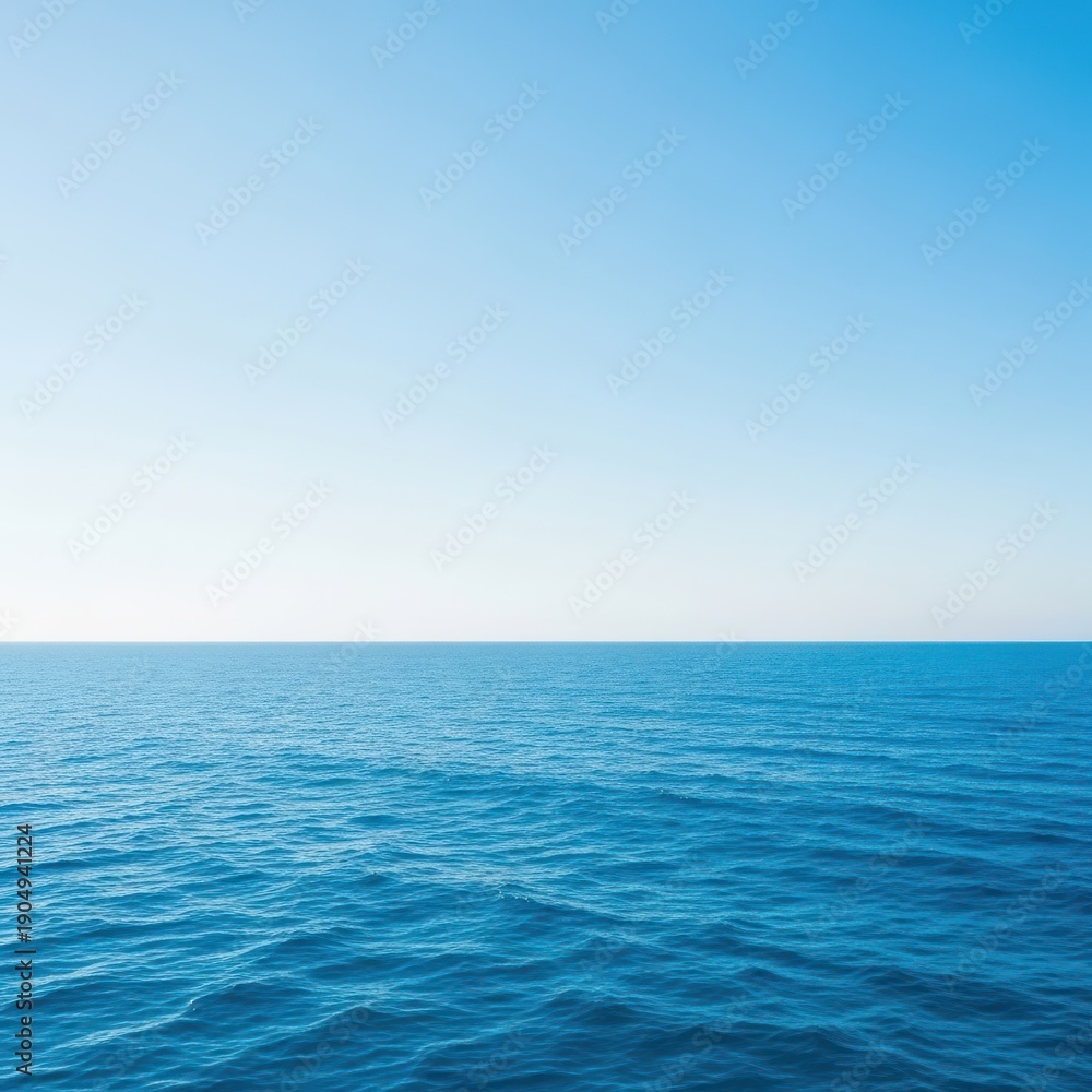 Obraz premium A sweeping, ultra-wide view of the deep blue ocean horizon under a clear sky, showing the vastness of the natural world, calm, idyllic, infinite