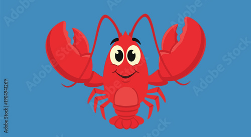 red lobster cartoon character happy crustacean icon.
