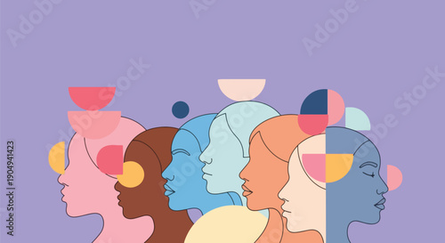 Diverse people profiles multicultural faces abstract portraits.