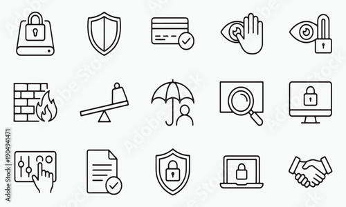 Set of modern security and protection icons for business and technology use