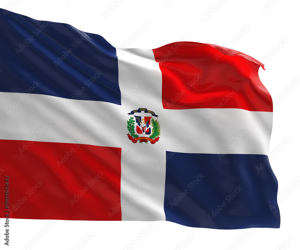 Fototapeta premium Realistic 3D render of the Dominican Republic national flag, high quality fabric texture