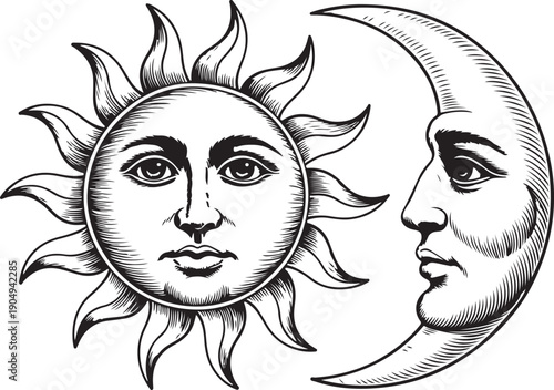 Sun and Moon Face Celestial Art