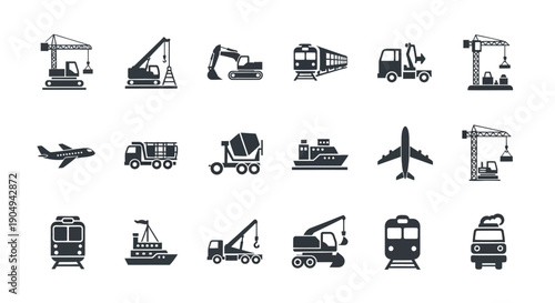 Construction and transport vehicle icons demonstrate heavy.