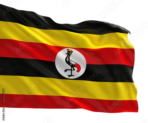 Free Download Realistic 3D render of the Uganda national flag, high quality fabric texture - GFXLoad
