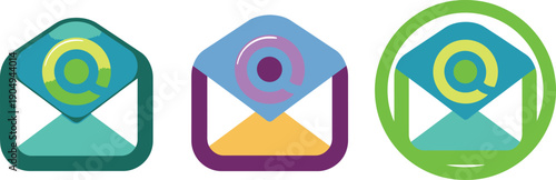 Colorful email with envelopes and symbols communication