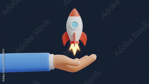 Abstract innovation symbol rocket and hand only animation