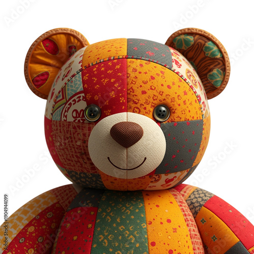 Wallpaper Mural A colorful patchwork teddy bear with a happy face against a black background Torontodigital.ca