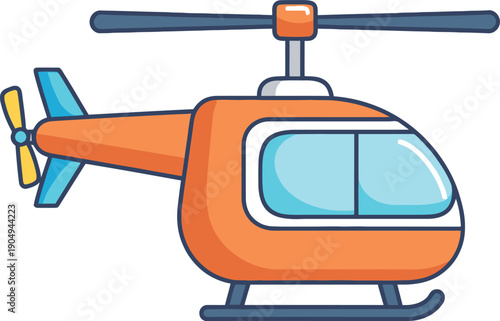 Orange helicopter with blue windows and rotor cartoon white background