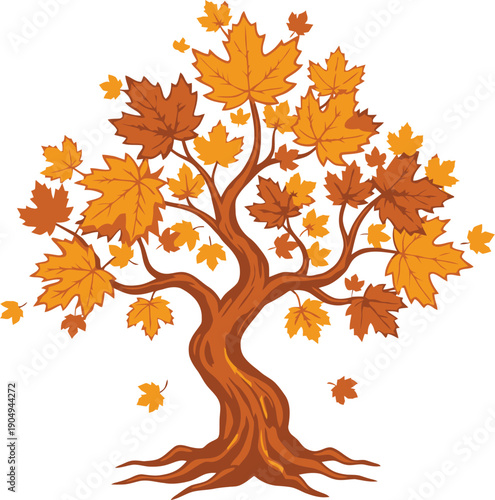 Autumn tree with orange and yellow leaves fall