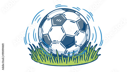 Soccer ball on green grass sports